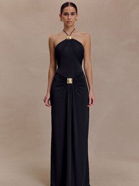 NWT - Meshki - Quincy Halter Maxi Dress With Hardware - Black